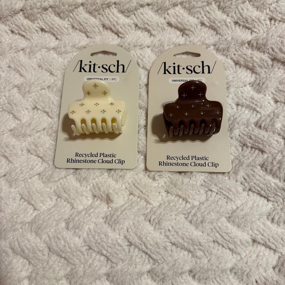 Kitsch Recycled Plastic Rhinestone Cloud Clip Set Cream Brown 2pc NWT